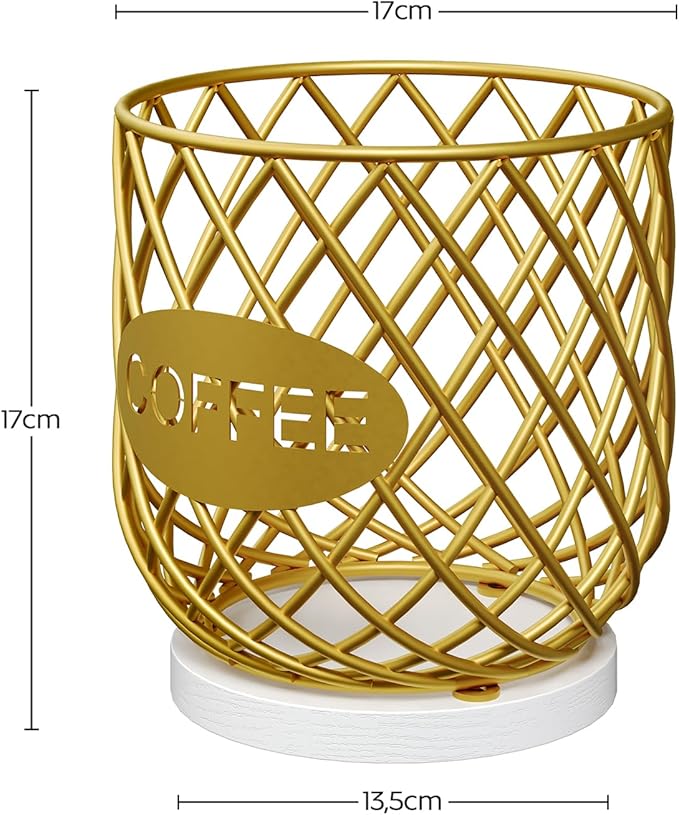 YATINEY Coffee Pod Holder Organizer, Holder for K Cup, Large Capacity Coffee Pod Basket, Versatile Coffee Capsule Storage Organizer, for Kitchen Countertop, Gold and White KH09DW