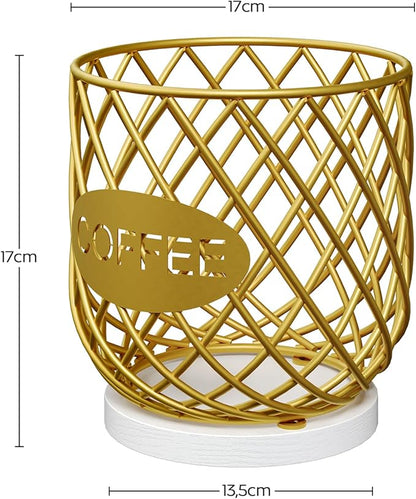 YATINEY Coffee Pod Holder Organizer, Holder for K Cup, Large Capacity Coffee Pod Basket, Versatile Coffee Capsule Storage Organizer, for Kitchen Countertop, Gold and White KH09DW