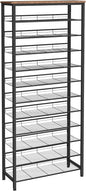 HOOBRO Shoe Rack for Entryway, 12-Tier Shoe Storage Organizer, Large Capacity for 33-36 Pairs of Shoes, Standing Shoe Shelf, Closet, Hallway, Adjustable Mesh Shelves, Rustic Brown and Black BF51XJ01