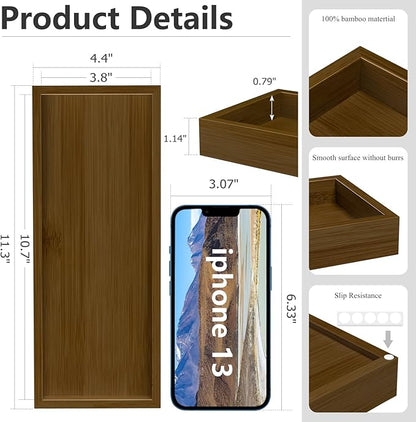 ZHWS Bathroom Vanity Tray for Toilet Tank, Perfume, Jewelry, Candle, Makeup, Decorative Tray, Kitchen Tray Counter Organizer for Soap Dispenser, Coffee Table Brown 11.3”L x 4.4”W x 1.14”H