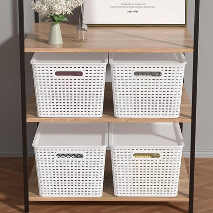 6-Pack Large Plastic Storage Baskets with Lid, Lidded Storage Organizer Bins, White