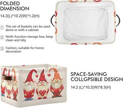 Large Storage Basket Gnomes Hold Hearts Storage Bin Cube Canvas Fabric Organizer Handles Collapsible for Clothes Toys Bedroom Decorative