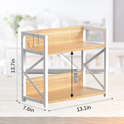 RUILALIFE Spice-Rack-Organizer-Shelf for Kitchen Counter, 2 Tiers Coffee Bar Station Organizer for Countertop，Space Saving Desk Shelving Riser Unit (Maple, Medium)