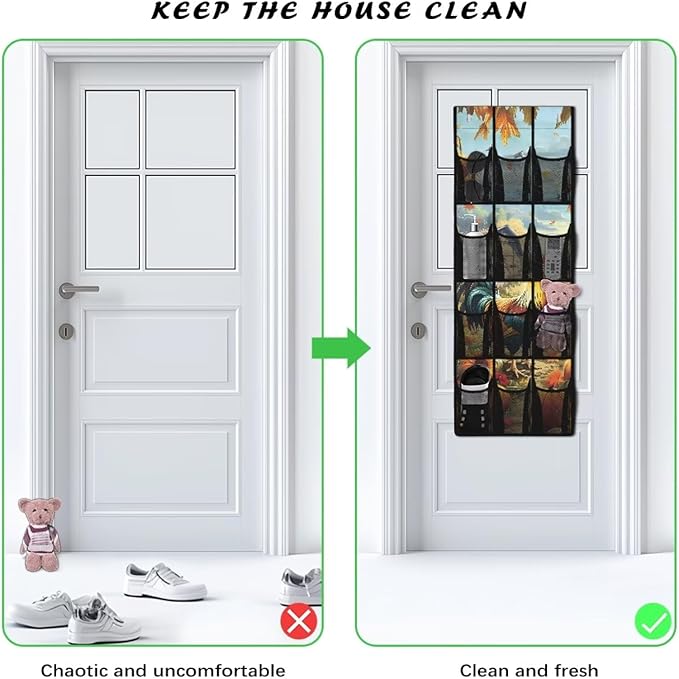 Roosters 12-Pocket Door Organizer - Breathable Mesh Design for Shoes, Accessories - Ultra-Lightweight & Foldable