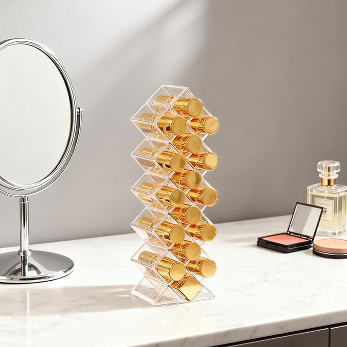 Lipstick Organizer Holder 16 Spaces Fish Shape Cosmetic Lip Gloss Organizer for Countertop Clear Acrylic Makeup Perfume Storage Drawer & Bathroom Novelty Desk Decor Vanity Display for Girls Women(1PC)