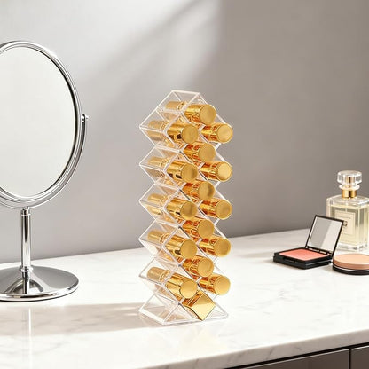 Lipstick Organizer Holder 16 Spaces Fish Shape Cosmetic Lip Gloss Organizer for Countertop Clear Acrylic Makeup Perfume Storage Drawer & Bathroom Novelty Desk Decor Vanity Display for Girls Women(1PC)