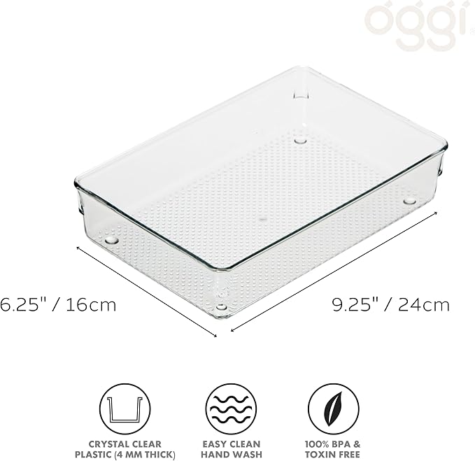 Oggi Clear Drawer Organizer | 6" X 9" | Pack of 2 | For Kitchen & Office | Utensil Storage