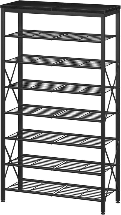 8 Tier Shoe Rack for Closet, Tall Shoe Storage for 32 Pairs, Adjustable Shoe Organizer for Front Door Entrance Bedroom Garage, Black