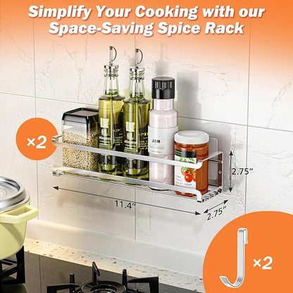 Bunoxea Spice Rack wall mounted 2 Pack, Space-Saving Spice Organizer for Spice Jars and Seasonings,Screw or Adhesive Hanging Spice Rack Organizer for Your Kitchen Cabinet,or Pantry Door,Silver
