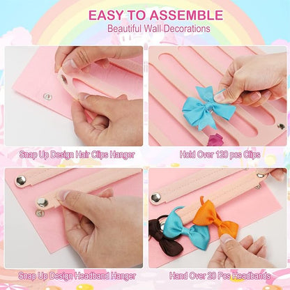 Hair Bows Holder & Organizer w/Extra Large Capacity, Head Bows Hanger, 27 Ribbons, Baby Hair Accessory Storage Display with Sturdy Rope, Wall Hanging for Girl Room