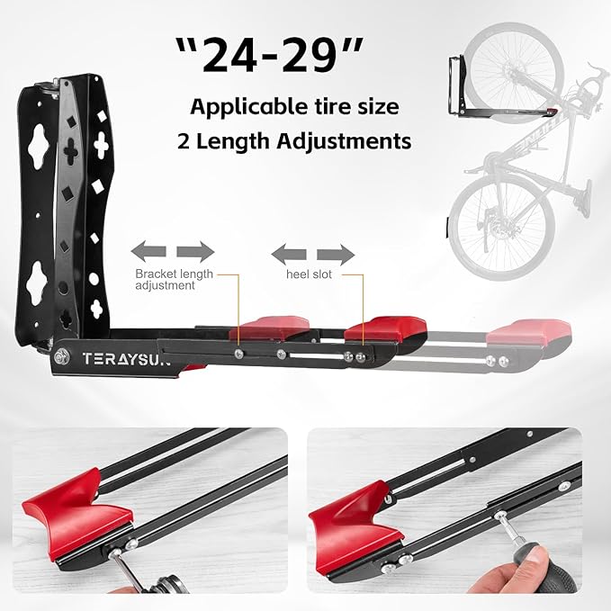 Swivel Bike Wall Mount Rack, Adjustable Vertical Bicycle Hanger for Garage Storage, Heavy Duty 3mm Steel Holder Fits 24"-29" Wheels (Max 3.5" Tire), 66lbs/30kg Load Capacity for MTB Road