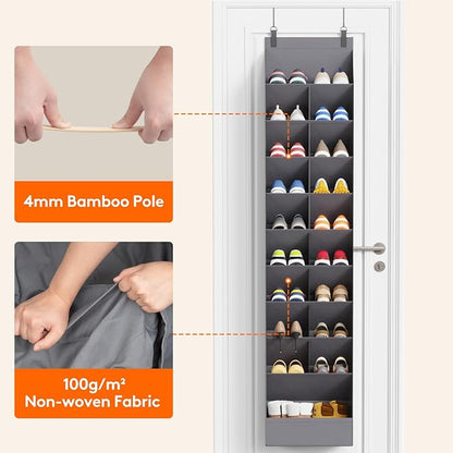 Lifewit 10 Tier Over the Door Shoe Organizer with 19 Large Deep Pockets, Fabric Hanging Shoes Shelf for Closet, Dorm Storage, Fit Up to 20 Pair Shoe Rack Holder for Sneakers, Boots, Gray