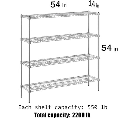 14" Deep x 54" Wide x 54" Height Wire Shelving Kit | 4-Tier | NSF Commercial Storage Rack Unit