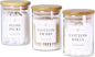INIUNIK 3 Pack Qtip Holder Dispenser - Glass Apothecary Jars with Lids, Cotton Ball Pad Swab Round Holder, Bamboo Bathroom Accessories, Bathroom Organizers Containers Jars Canisters with Lids