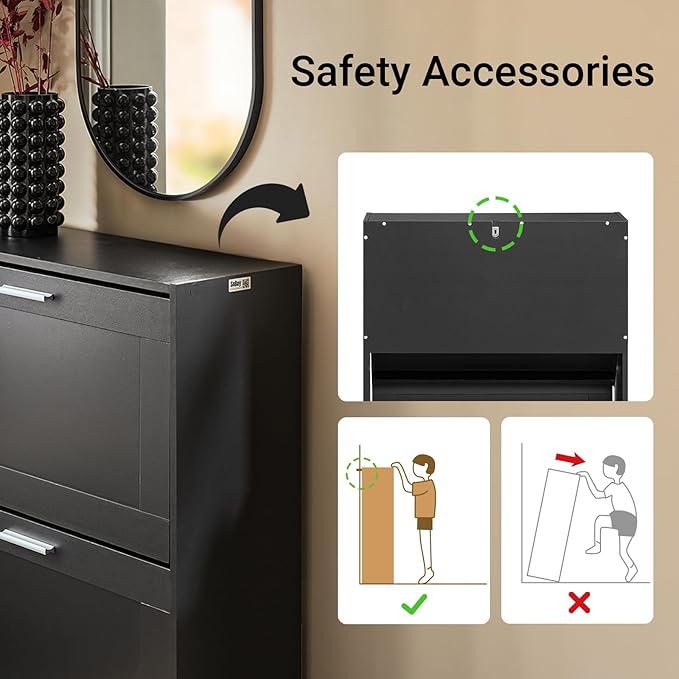 Haotian Shoe Cabinet Storage for Entryway, Narrow Shoe Cabinet with Two Flip Drawers to Save Space, Shoe Rack Cabinet for Front Door Entrance Hallway (Black)