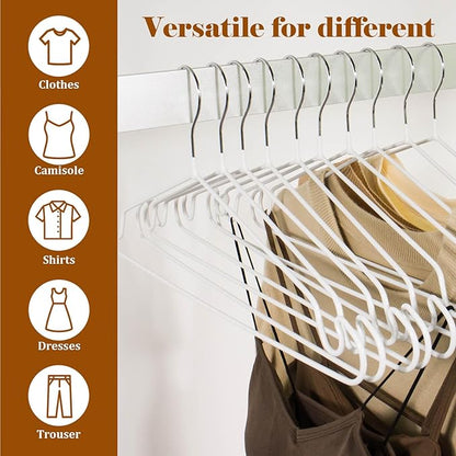 Clothes Hangers 50Pack,White Metal Hangers,15.7'W Space-Saving Shirt Hanger,Non-Slip Heavy Duty Hanger with Deep Shoulder Notches for Dress and Camisole