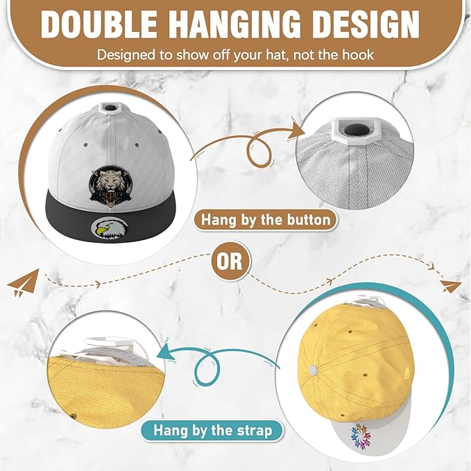 Niunuerga 48 Pack Adhesive Hat Hooks for Wall, Super Strong Hat Rack for Baseball Caps, Hat Organizer Display for Home Decor, Hat Hangers Holder for Wall, Door, Closet, No Drilling (White)