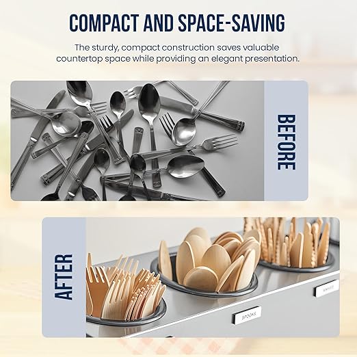 OCS Parts 3-Compartment Silverware Display Holder | Black Cylinders | Stainless Steel Kitchen Caddy Utensil Holder with Perforated Cylinders for Home Kitchens, Restaurants and Buffets