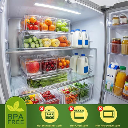 ZIJUND 4 Pack Fridge Organizer, Stackable Refrigerator Organizer Bins with Lids, BPA-Free Fridge Organizers and Storage Containers for Fruit, Vegetable, Food, Drinks, Cereals, Clear