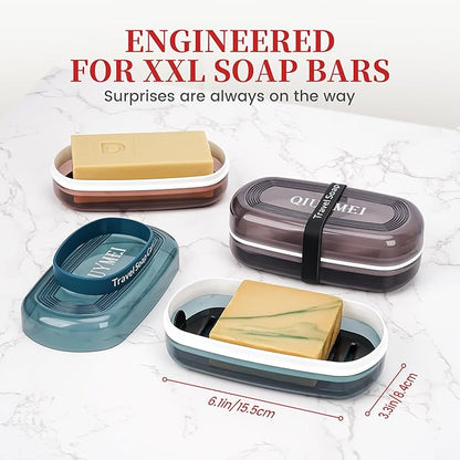 Shampoo Bar Holder and Soap Case | Leakproof Travel Container with Lid & Drain Tray | Includes Silicone Strap and Mesh Soap Bag | for Bathroom, Shower, Camping, Gym Travel (Red, Large)