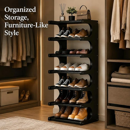 39" Bamboo Shoe Rack - Vertical Shoe Organizer Rack for Small Space, Narrow Shoe Tower for Closet, Entryway, Corner, Tall Shoe Shelf with Removable Shelves, Flexible Storage Shelf for Saving Space