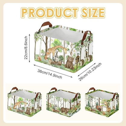 3 Pack Woodland Storage Baskets for Gifts Safari Animal Empty Large Collapsible Toy Storage Bins Box Woodland Canvas Baskets Organizer with Handles Nursery Decor Laundry Basket for Shelves Closet