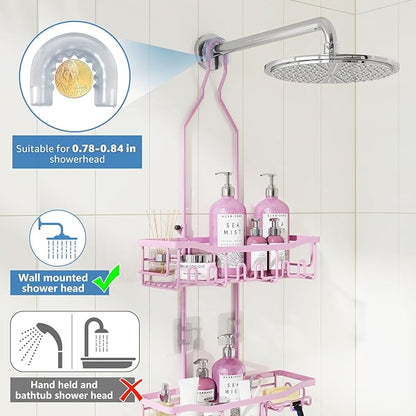 Shower Caddy, Upgraded Extended Length Shower Caddy Over Showerhead No Blocking to Shower Head, Rustproof Shower Organizer with Hooks Shampoo Soap Holder, Bathroom Large Hanging Shower Caddy