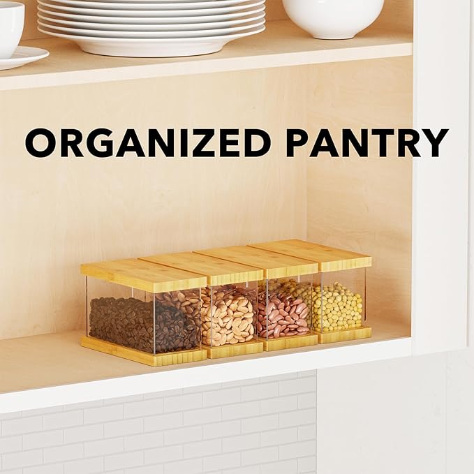 SpaceAid Bamboo Food Storage Container - Airtight Cereal Containers with Lids, Kitchen Cereal Canisters Pantry Organizers and Storage for Rice, Flour, Coffee, Snack, Extra Small 1 Pack
