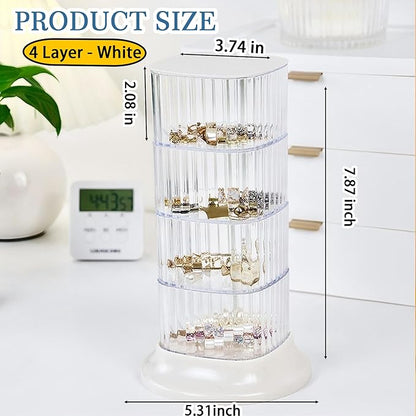 Hair Accessory Organizer, 4-Layer Rotating Clear Hair Tie Organizer for Hair Clips, Headbands, Hair Ties, Earring, Necklace, Ring, Jewelry Boxes & Organizers for Girls & Women (4-Layer，White)
