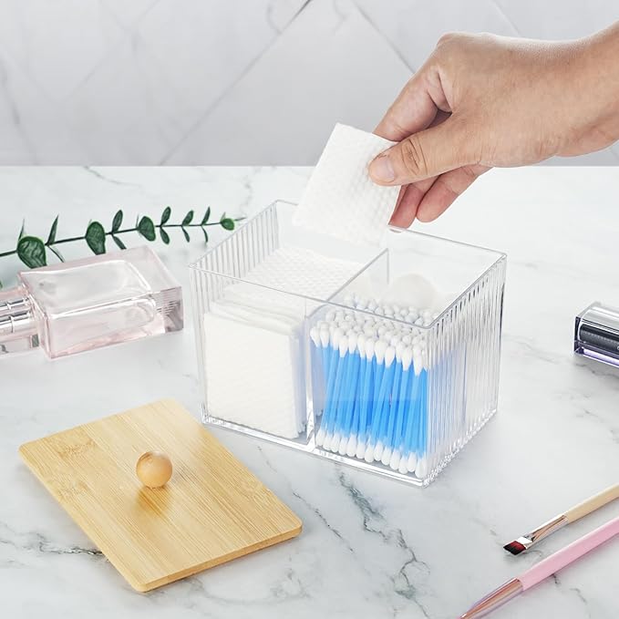 KIMCHOMERSE Qtip Holder Storage, Bathroom Cotton Ball Holder Canisters for Cotton Swab, Cottons Pad, Dental Floss Organizer, Hair Bands Container for Vanity Countertop -Clear