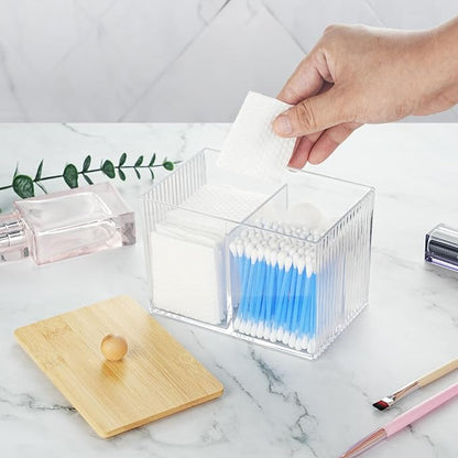 KIMCHOMERSE Qtip Holder Storage, Bathroom Cotton Ball Holder Canisters for Cotton Swab, Cottons Pad, Dental Floss Organizer, Hair Bands Container for Vanity Countertop -Clear