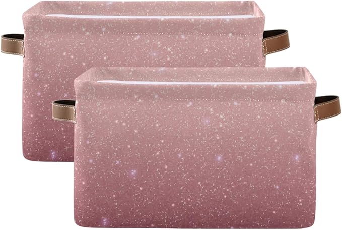 Rose Gold Sequins Storage Basket Bin, Large Cube Storage Box Canvas Collapsible Storage Organizer for Home Office Closet