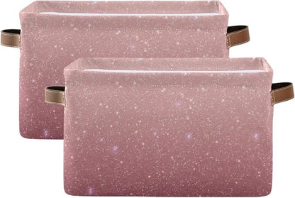 Rose Gold Sequins Storage Basket Bin, Large Cube Storage Box Canvas Collapsible Storage Organizer for Home Office Closet