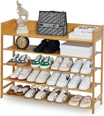 SOBIBO Bamboo Shoe Rack Organizer, 5 Tier Shoe Shelf Storage Organizer, for Entryway, Hallway, and Closet (Nature-39)