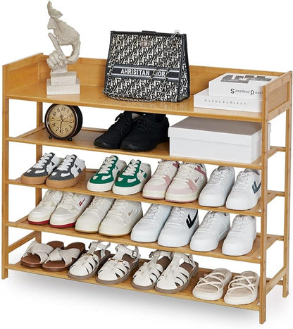 Bamboo Shoe Rack Organizer, 5 Tier Shoe shelf Storage Organizer, For Entryway, Hallway, and Closet (Nature-39.4")