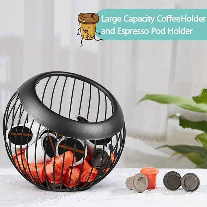 Patelai 2 Pieces Coffee Pods Holder K Pods Holder Large Capacity Coffee Pod Baskets Stainless Steel Cup Organizer Sturdy for Espresso Capsule Pot Storage Metal Wire Fruit Bowl Snack Storage(Black)