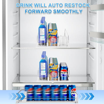 Dayacoco Drink Organizer For Fridge,Soda Drink Dispenser For Fridge,Fridge Can Drink Organizer,12oz 16oz 20oz-Soda Automatic Dispenser For Fridge And Adjustable Width-Holds Up To 15 Cans,3 Rows