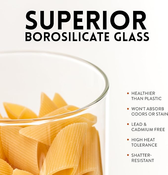 Glass Spaghetti Kitchen Storage Containers with Airtight Silicone Lids, BPA-Free Pantry Glass Storage Jars with Airtight Lid for Pasta and Dry Foods - Set of 3 with Portion Tool