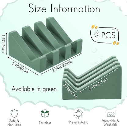 Cunhill 2 Pieces Silicone Soap Dish Self Draining Soap Dish Shower Waterfall Bar Soap Holder Tray with Drain Soap Saver for Kitchen Bathroom Accessories (Light Green)