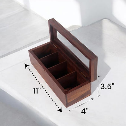 Wooden Spice Box, Masala Container, Condiments Storage Case for Kitchen, Multipurpose Decorative Box - Indian Rosewood Crafted