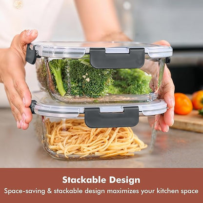 Razab 2 PC 1200ML / 41 Oz Glass Food Storage Containers with Lids - Airtight & Leakproof - Microwave/Oven/Freezer Safe - BPA Free - Ideal for Meal Prep, Storing Leftover & Lunch