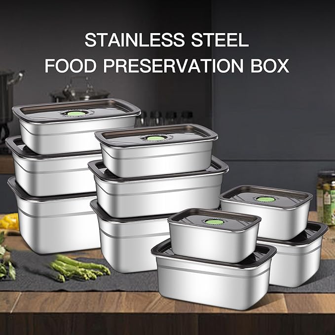 GIUOIDUO 10-Piece Stainless Steel Food Storage Container Set with Airtight Lids - Durable, Eco-Friendly Kitchen Organizers for Freshness & Convenience，Pantry, Dishwasher Safe (Various Sizes)