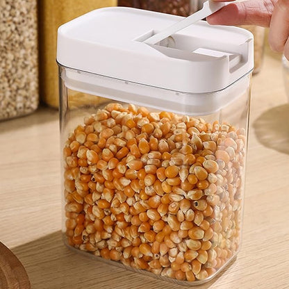Airtight Cereal Storage Container, 27oz Transparent Food Storage Containers, Plastic Food Storage Canister Dispenser for Cereal Flour Spaghetti Rice Kitchen Organizing