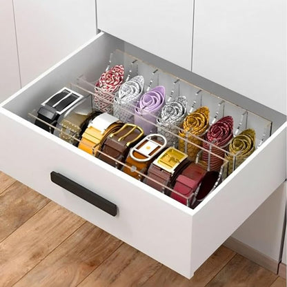 Acrylic Belt Organizer with 7 Compartments – Clear Belt Container Display Holder for Closet or Drawer, Ideal Storage Box for Belts, Ties, and Accessories for Men and Women, Home Use