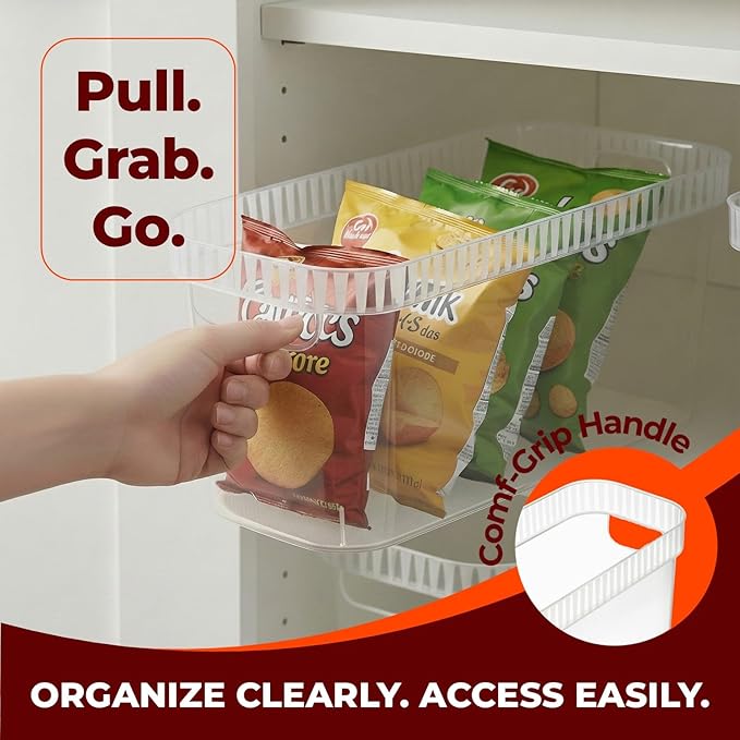 Tribello Narrow Storage Bins – Slim, Clear Plastic Storage Basket, Clear Organizer for Tight Spaces (2 Pack, 15” x 6” x 6”)
