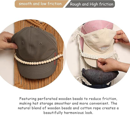 Ball Cap Hanger-1 Pack-Boho Macrame Cap Holder Wall Hat Organizer for Baseball Cap Holder Over Door, Hat Rack for Wall, Cap Rack for Decoration and Display(Brown)