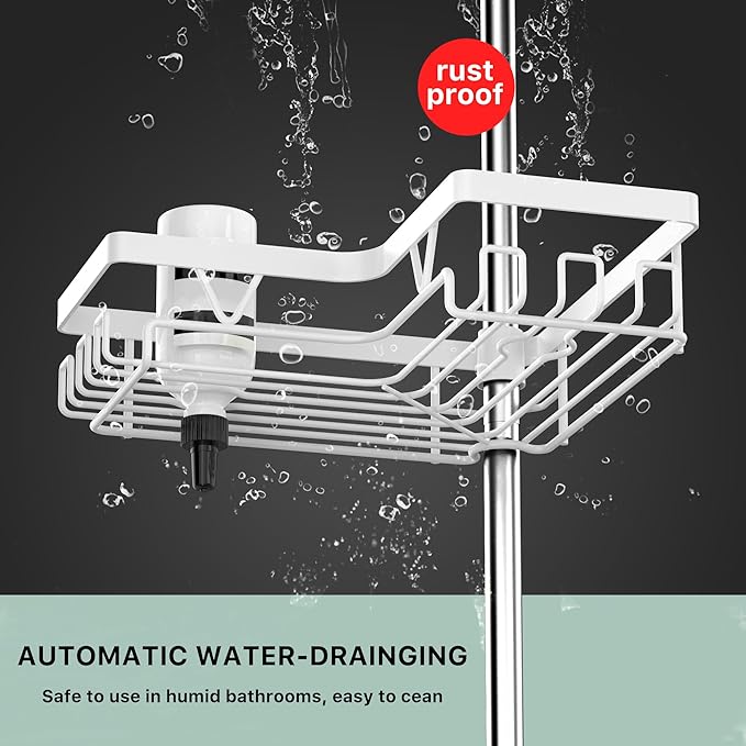 KEGII Corner Shower Caddy Tension Pole - 4-Tier Rustproof Bathroom Organizer, Floor to Ceiling Shower Caddy 25-114.2 inch, No Drilling Shower Storage Rack for Shampoo, Towels (Matte White) | Rustproof, Bathroom Organizer, Shower Storage Rack, for Shamp...