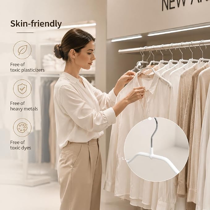 Kathfly 25 Pack Ultra Thin Non Slip Shirt Clothes Hangers, Steel Space Saving Shirt Hangers with PVC Coating, No Shoulder Bumps for Shirts, Sweaters, Dresses and Jackets