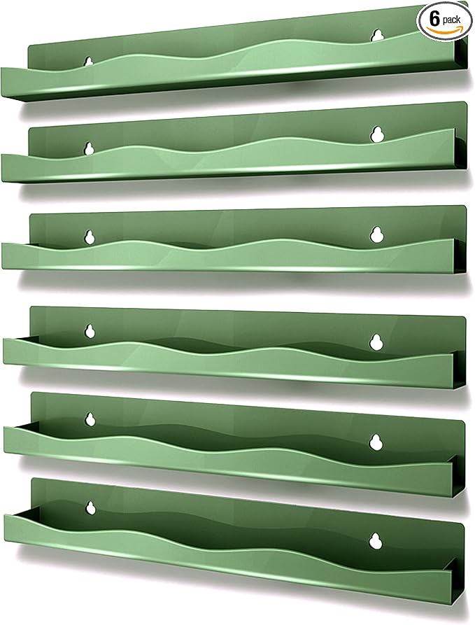6 Pack Nail Polish Wall Mounted Shelf,15 Inch Nail Polish Floating Shelves for 66-90 Bottles Multi-Purpose,Ideal Gift, Great Display for Salons Retailers,Dark Green
