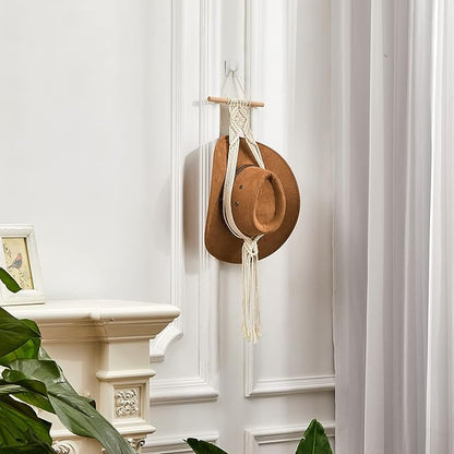 Yulejo Macrame Hat Hangers Boho Hat Rack Cowboy Hat Hanger Back of Door Hat Organizer (White,One Hat Style)